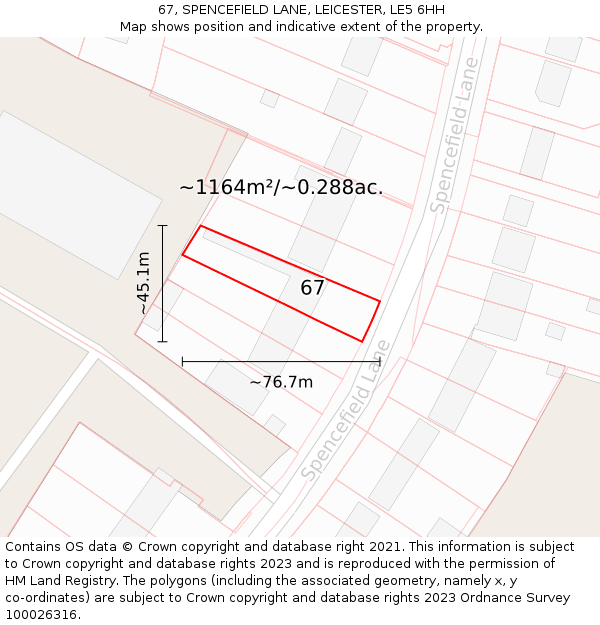 67, SPENCEFIELD LANE, LEICESTER, LE5 6HH: Plot and title map