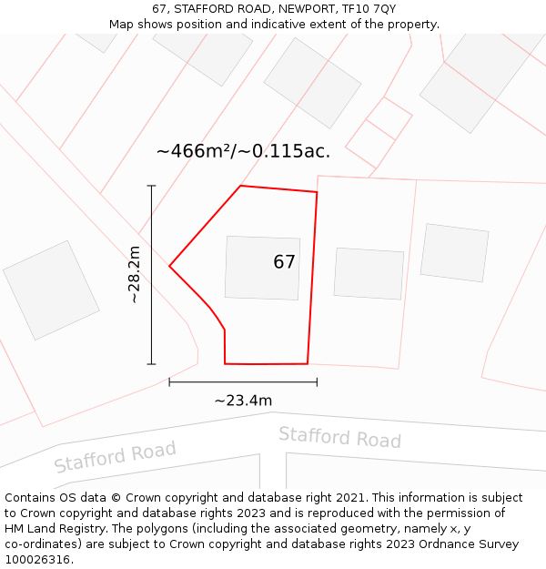 67, STAFFORD ROAD, NEWPORT, TF10 7QY: Plot and title map