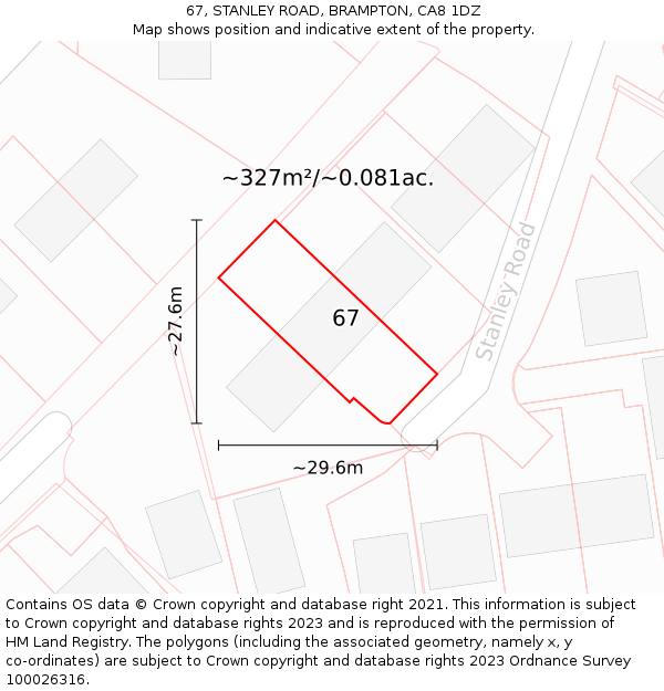 67, STANLEY ROAD, BRAMPTON, CA8 1DZ: Plot and title map