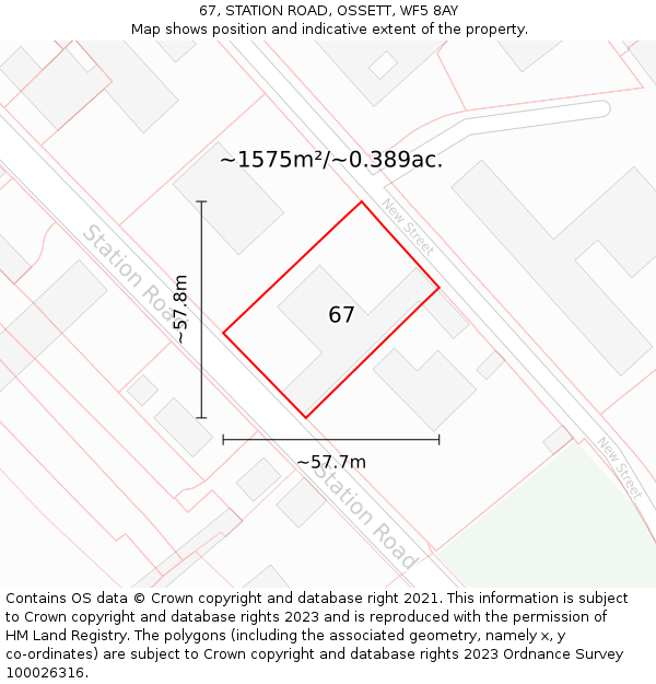67, STATION ROAD, OSSETT, WF5 8AY: Plot and title map