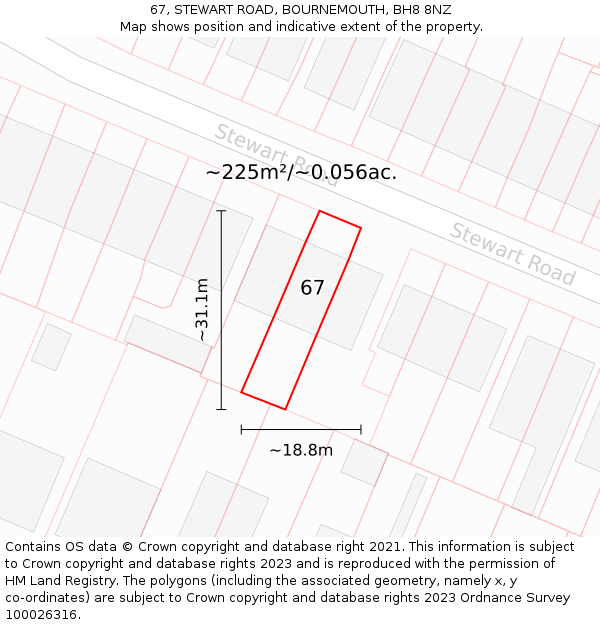 67, STEWART ROAD, BOURNEMOUTH, BH8 8NZ: Plot and title map