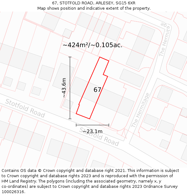 67, STOTFOLD ROAD, ARLESEY, SG15 6XR: Plot and title map