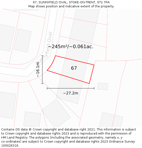 67, SUNNYFIELD OVAL, STOKE-ON-TRENT, ST2 7PA: Plot and title map