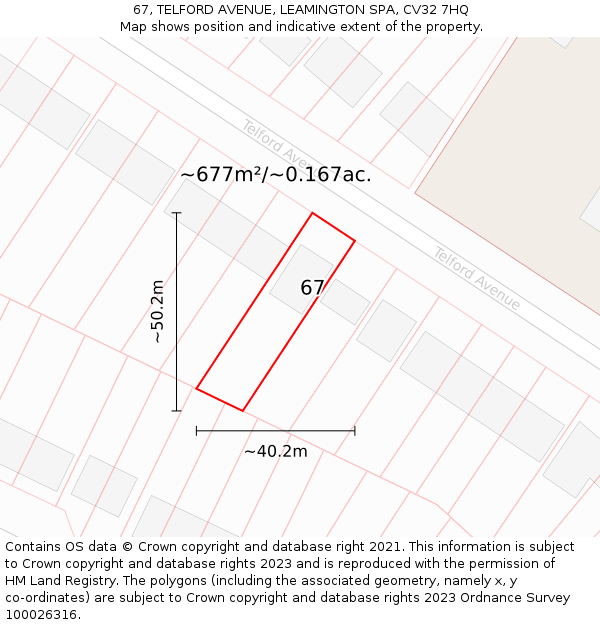 67, TELFORD AVENUE, LEAMINGTON SPA, CV32 7HQ: Plot and title map