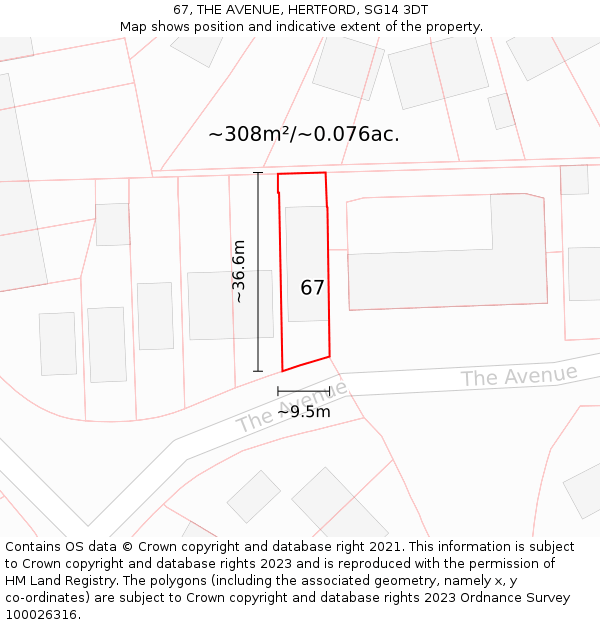 67, THE AVENUE, HERTFORD, SG14 3DT: Plot and title map