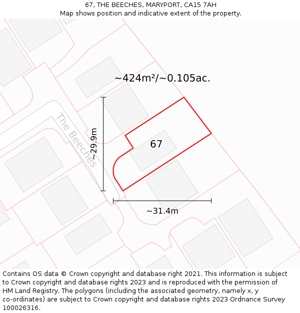 67, THE BEECHES, MARYPORT, CA15 7AH: Plot and title map