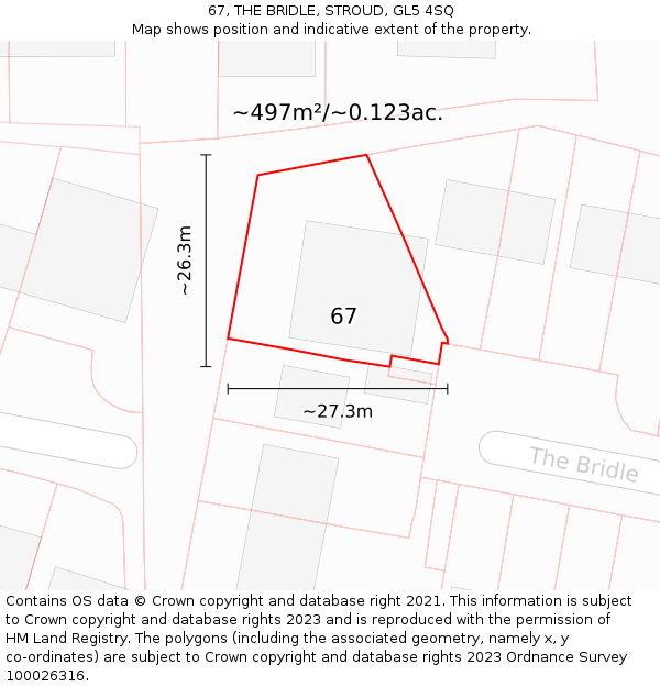 67, THE BRIDLE, STROUD, GL5 4SQ: Plot and title map