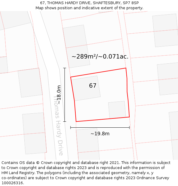 67, THOMAS HARDY DRIVE, SHAFTESBURY, SP7 8SP: Plot and title map