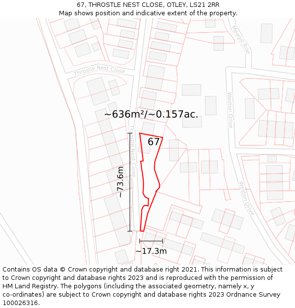 67, THROSTLE NEST CLOSE, OTLEY, LS21 2RR: Plot and title map