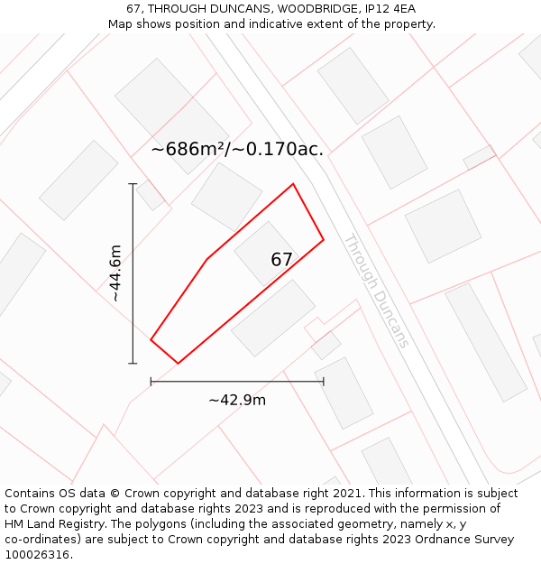 67, THROUGH DUNCANS, WOODBRIDGE, IP12 4EA: Plot and title map