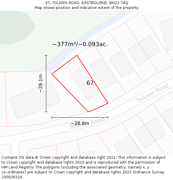 67, TOLKIEN ROAD, EASTBOURNE, BN23 7AQ: Plot and title map