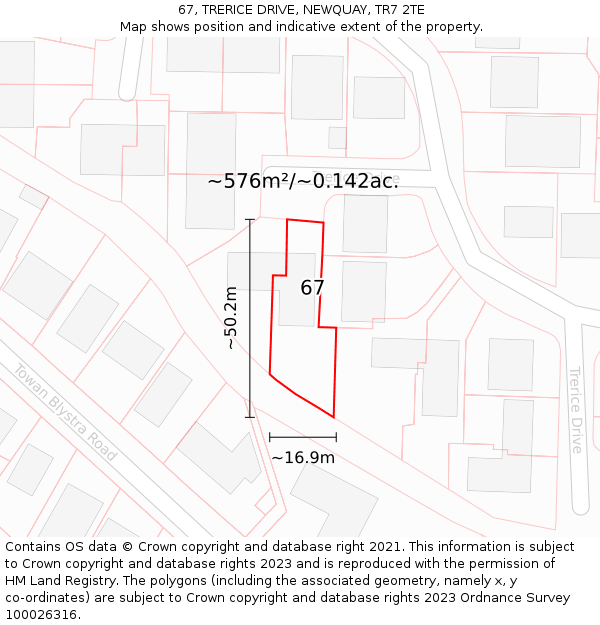 67, TRERICE DRIVE, NEWQUAY, TR7 2TE: Plot and title map