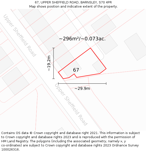 67, UPPER SHEFFIELD ROAD, BARNSLEY, S70 4PR: Plot and title map