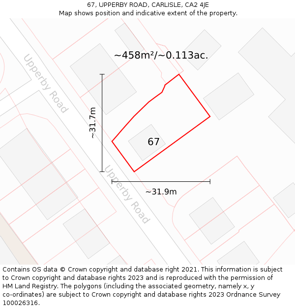 67, UPPERBY ROAD, CARLISLE, CA2 4JE: Plot and title map