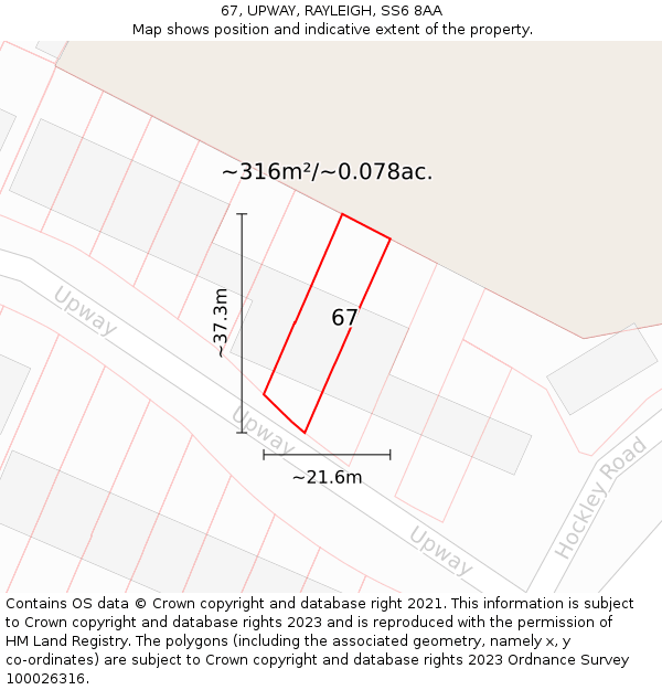 67, UPWAY, RAYLEIGH, SS6 8AA: Plot and title map