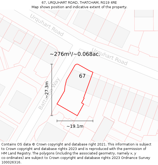 67, URQUHART ROAD, THATCHAM, RG19 4RE: Plot and title map