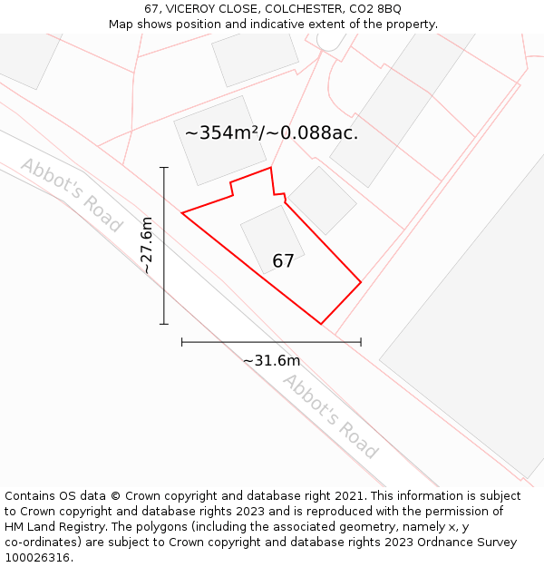 67, VICEROY CLOSE, COLCHESTER, CO2 8BQ: Plot and title map