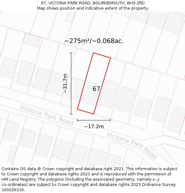 67, VICTORIA PARK ROAD, BOURNEMOUTH, BH9 2RD: Plot and title map