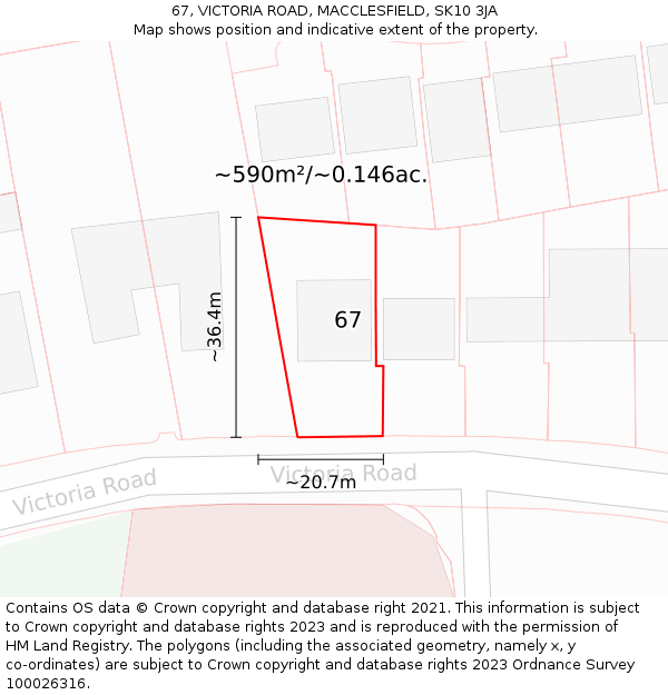 67, VICTORIA ROAD, MACCLESFIELD, SK10 3JA: Plot and title map