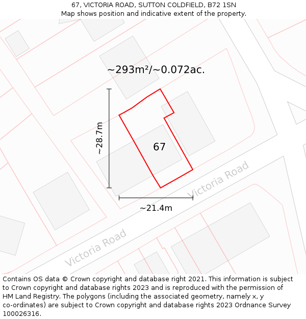 67, VICTORIA ROAD, SUTTON COLDFIELD, B72 1SN: Plot and title map