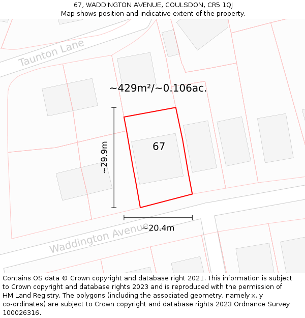 67, WADDINGTON AVENUE, COULSDON, CR5 1QJ: Plot and title map