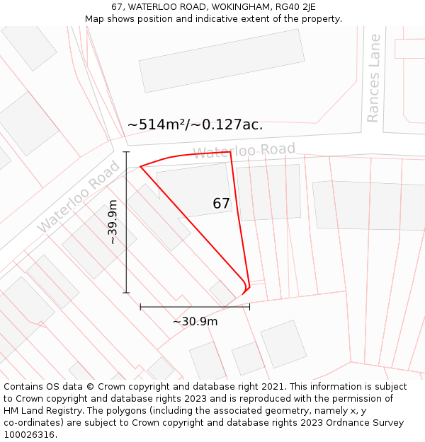 67, WATERLOO ROAD, WOKINGHAM, RG40 2JE: Plot and title map