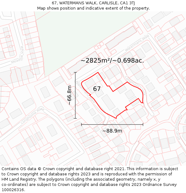 67, WATERMANS WALK, CARLISLE, CA1 3TJ: Plot and title map