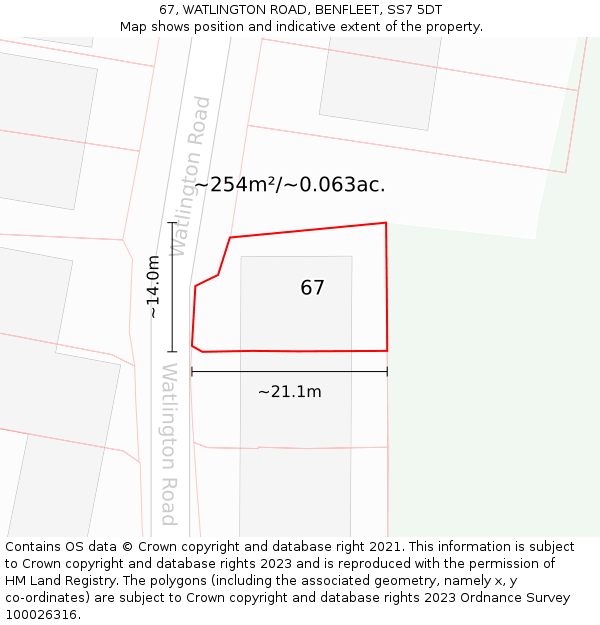 67, WATLINGTON ROAD, BENFLEET, SS7 5DT: Plot and title map