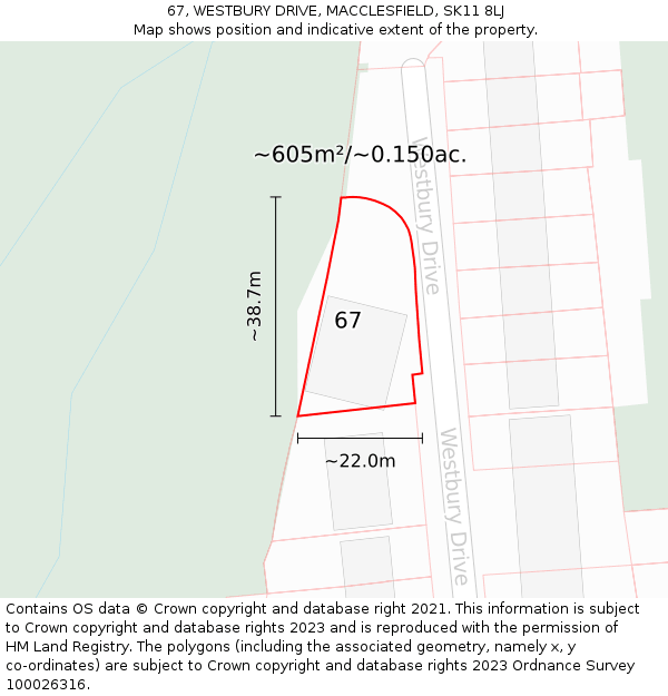 67, WESTBURY DRIVE, MACCLESFIELD, SK11 8LJ: Plot and title map