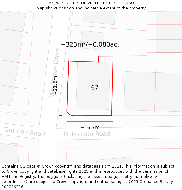 67, WESTCOTES DRIVE, LEICESTER, LE3 0SQ: Plot and title map