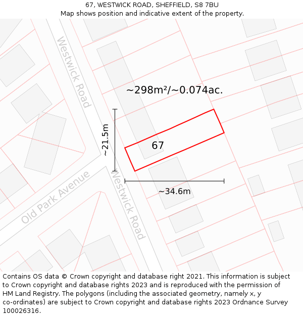 67, WESTWICK ROAD, SHEFFIELD, S8 7BU: Plot and title map