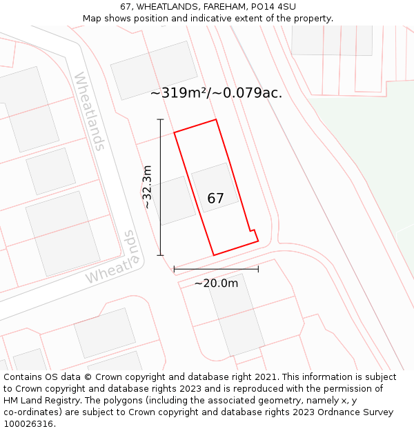 67, WHEATLANDS, FAREHAM, PO14 4SU: Plot and title map