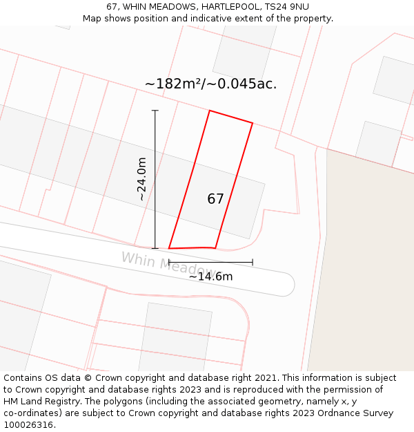 67, WHIN MEADOWS, HARTLEPOOL, TS24 9NU: Plot and title map