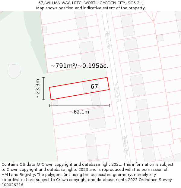 67, WILLIAN WAY, LETCHWORTH GARDEN CITY, SG6 2HJ: Plot and title map