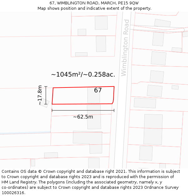 67, WIMBLINGTON ROAD, MARCH, PE15 9QW: Plot and title map