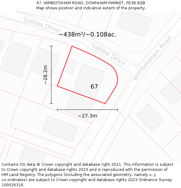 67, WIMBOTSHAM ROAD, DOWNHAM MARKET, PE38 9QB: Plot and title map