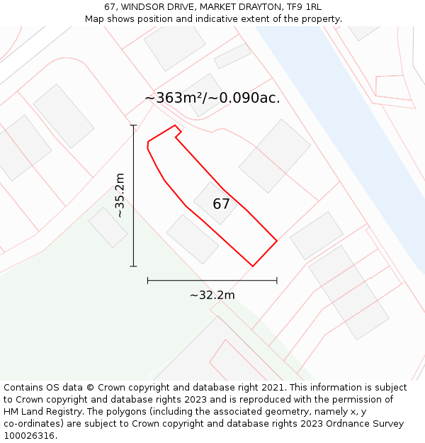 67, WINDSOR DRIVE, MARKET DRAYTON, TF9 1RL: Plot and title map