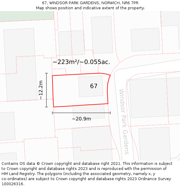 67, WINDSOR PARK GARDENS, NORWICH, NR6 7PR: Plot and title map