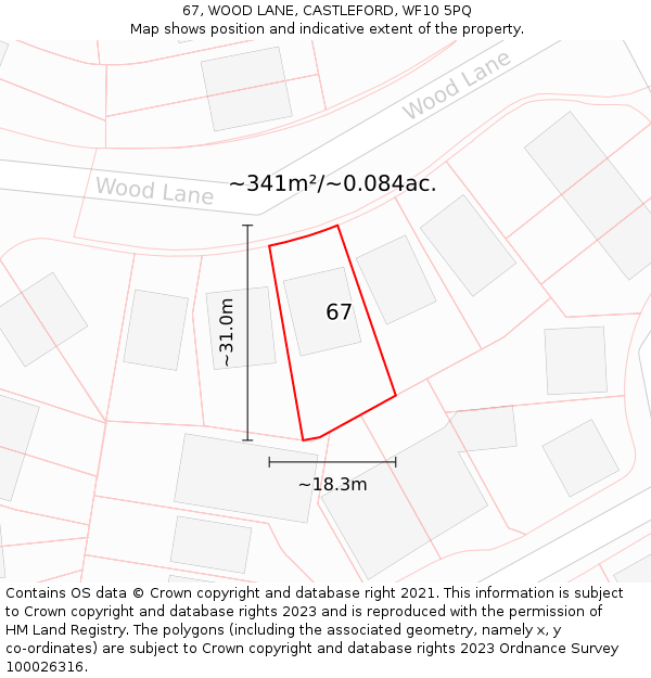 67, WOOD LANE, CASTLEFORD, WF10 5PQ: Plot and title map