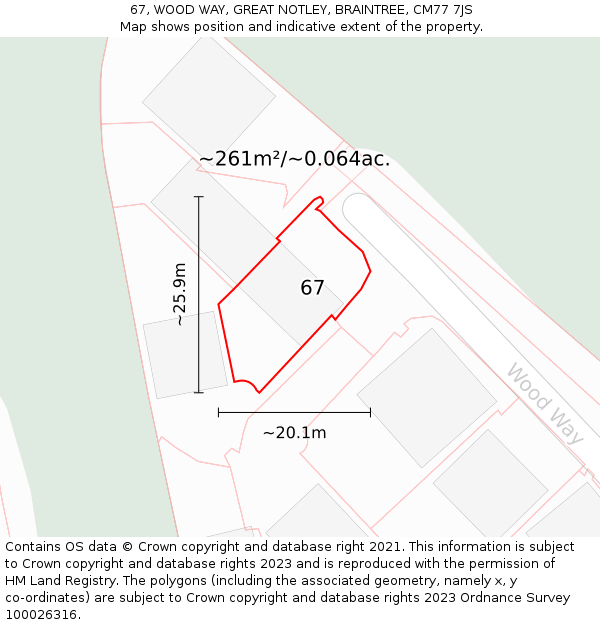 67, WOOD WAY, GREAT NOTLEY, BRAINTREE, CM77 7JS: Plot and title map