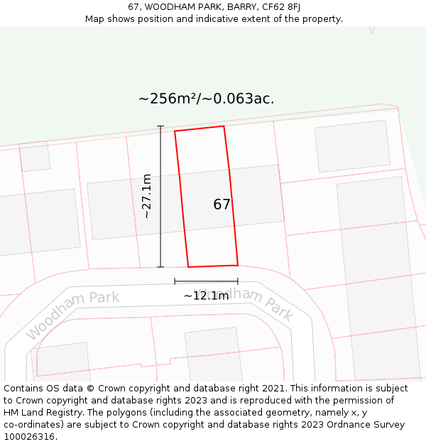 67, WOODHAM PARK, BARRY, CF62 8FJ: Plot and title map