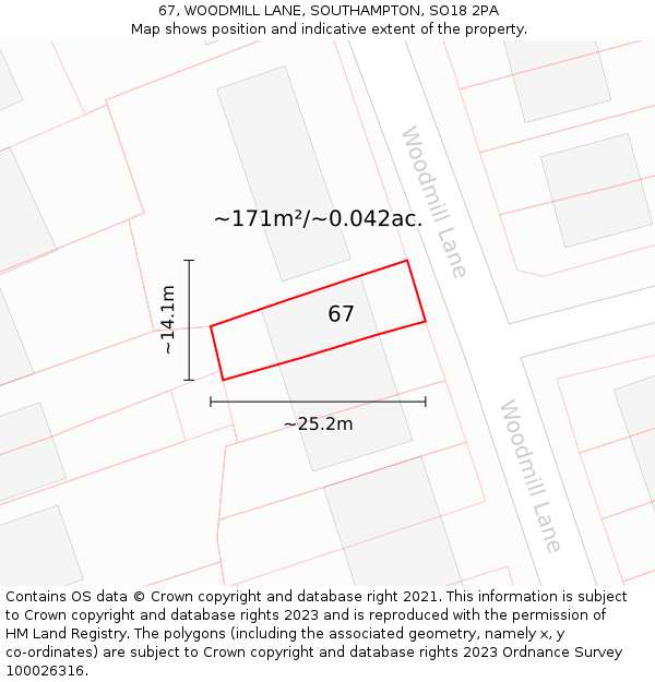 67, WOODMILL LANE, SOUTHAMPTON, SO18 2PA: Plot and title map