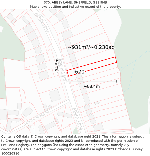 670, ABBEY LANE, SHEFFIELD, S11 9NB: Plot and title map