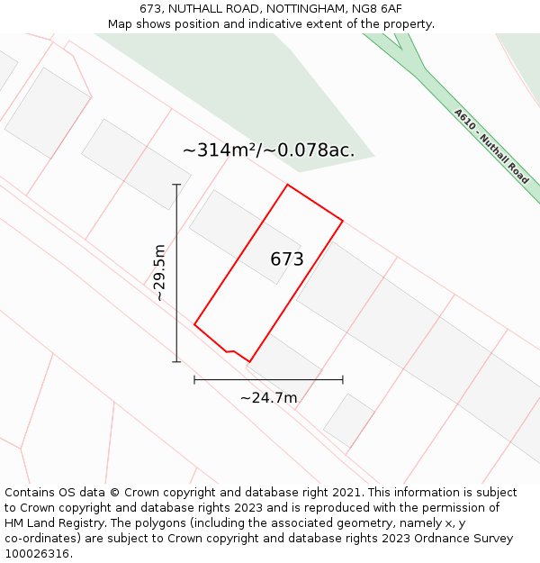 673, NUTHALL ROAD, NOTTINGHAM, NG8 6AF: Plot and title map