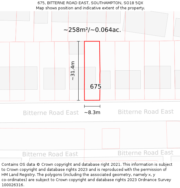 675, BITTERNE ROAD EAST, SOUTHAMPTON, SO18 5QX: Plot and title map