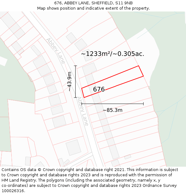 676, ABBEY LANE, SHEFFIELD, S11 9NB: Plot and title map