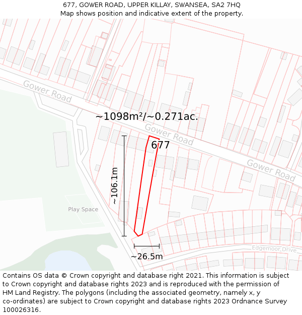 677, GOWER ROAD, UPPER KILLAY, SWANSEA, SA2 7HQ: Plot and title map