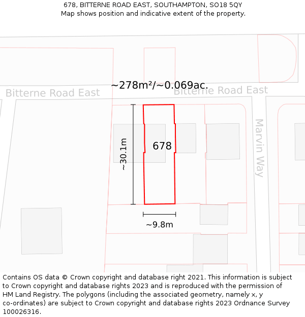 678, BITTERNE ROAD EAST, SOUTHAMPTON, SO18 5QY: Plot and title map