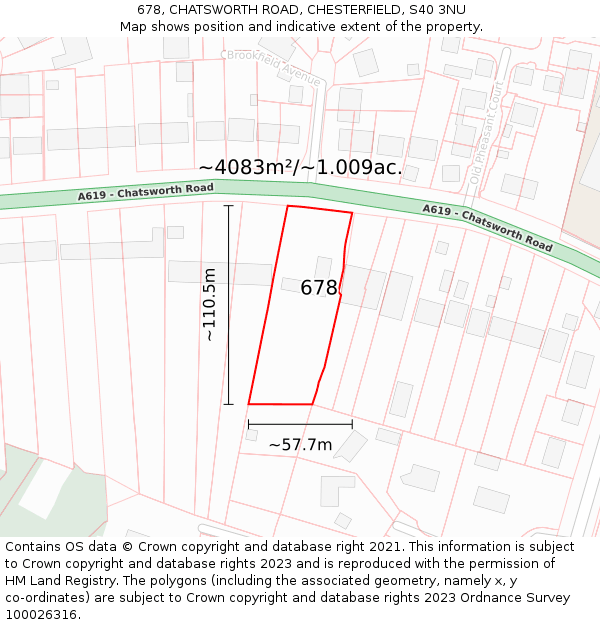 678, CHATSWORTH ROAD, CHESTERFIELD, S40 3NU: Plot and title map