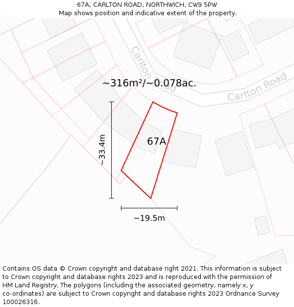 67A, CARLTON ROAD, NORTHWICH, CW9 5PW: Plot and title map